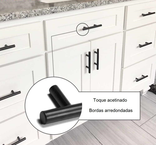 Imagem 2 de 6 de Puxador Móveis Haste Redonda Inox Preto 128mm - 12mm - Kit 4