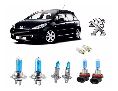 Kit Lampada Super Branca H1 + H7 + H11 Peugeot 307 + Par T10