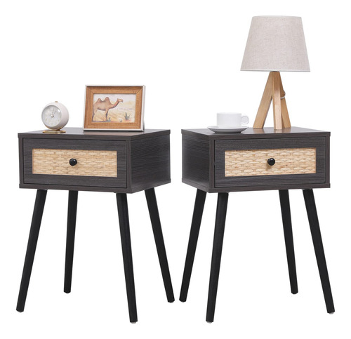 Vipace Set Of 2 Nightstands End Side Bedside Table With