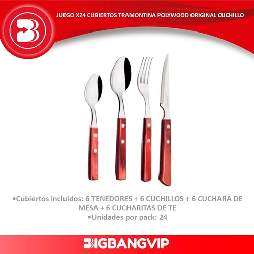 Imagen 2 de 6 de Juego X24 Cubiertos Tramontina Polywood Original Cuchillo