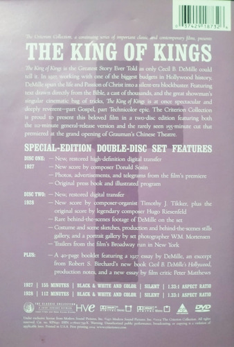 Dvd The King Of Kings Rei Dos Reis ( Cecil) 1927 Duplo Impor