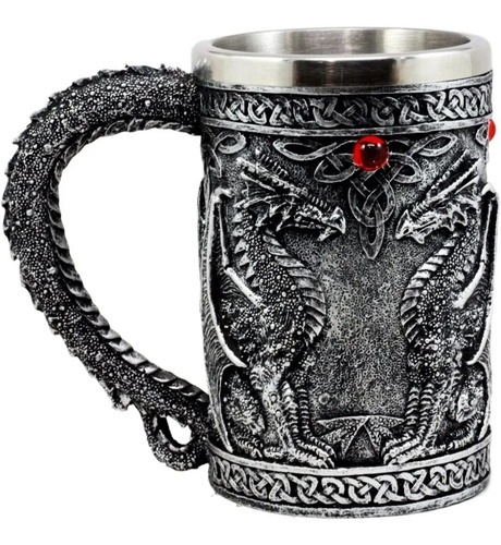 Imagen 4 de 5 de Taza Tazón Xl Silver Celta Dragón Acero Inoxidable 550 Ml
