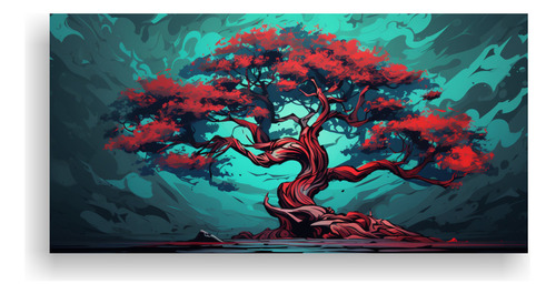 100x50cm Cuadro De Árbol De Junípero En Colores Rojo Y Tur