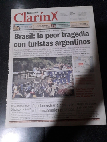 Tapa Diario Clarín 13 1 2000 Brasil Tragedia Turistas Argent