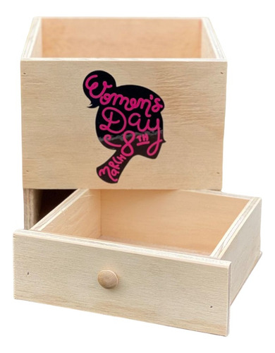 Caja Madera Para Regalo Ancheta Día De La Mujer 20x20x18cm