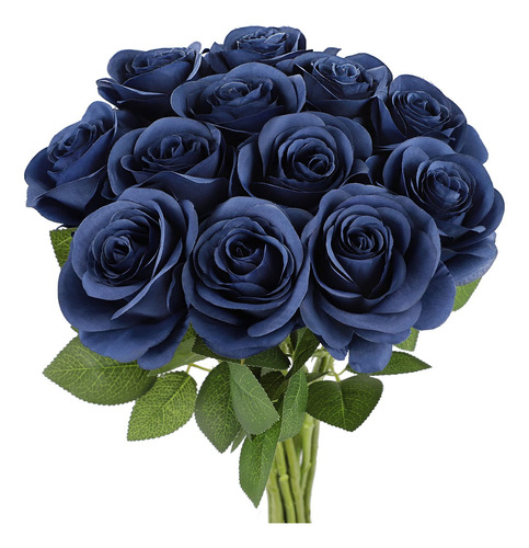 12 Rosa Artificial Color Azul Marino Falsa Tallo Largo Flor