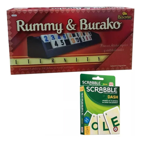 Rummy Y Burako Eternity Bisonte + Scrabble Dash Juego Mesa