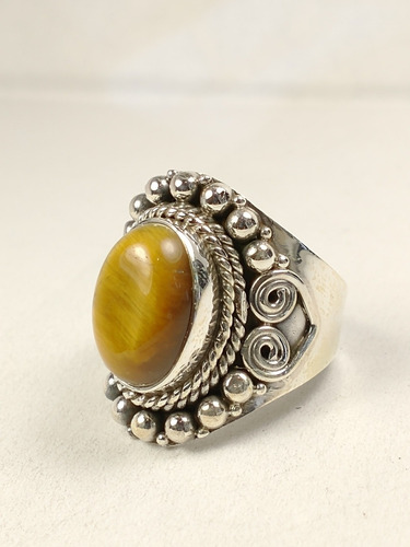 Anillo Plata Ojo De Tigre Natural Talla 7 Mod 85