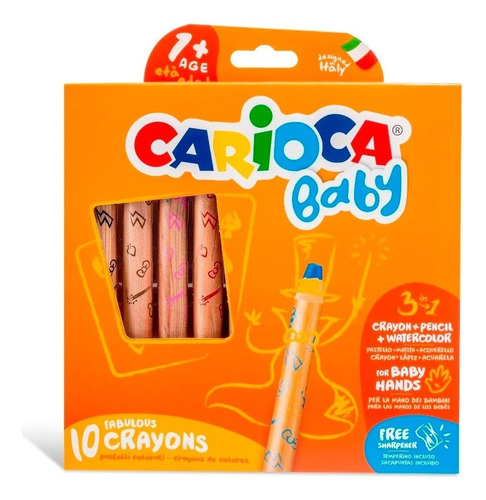 Crayones Acuarelables Carioca Baby 3 En 1 X 10 Made In Italy