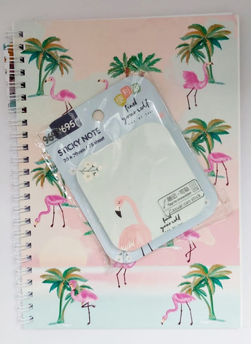 Kit Papelaria Flamingo Caderno Canetas Clips Washi Tape Etc