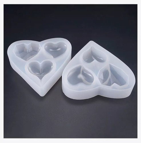 Imagen 6 de 9 de Molde Silicona Epoxi Pasta Resina Llavero 3 Corazones