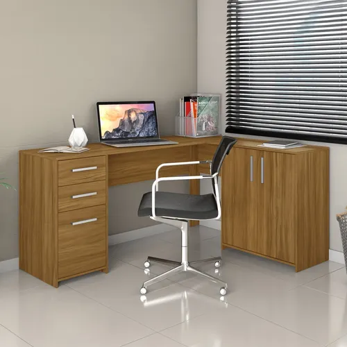 comprar Mesa De Escritório Em L 2 Gavetas 3 Portas Office Nt Wt