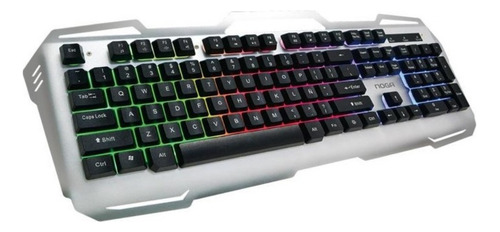 Teclado Gamer Pc Usb Metalico Retroiluminado Led Noga Nkb-k10 Teclas Reforzadas Para Juegos Multicolor Teclado Plateado Idioma Español Latinoamérica