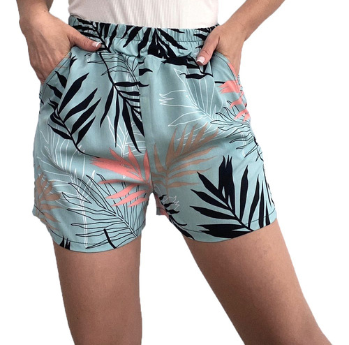 Short Mujer Estampado Fibrana Liviano Con Bolsillos Verano