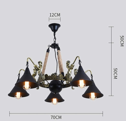 Candelabro Retro Industrial - Lámpara Colgante 6 Focos Negro