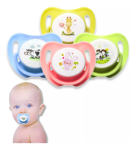 4 Pcs Chupón Ortodóntico Bebé Dibujos Animados
