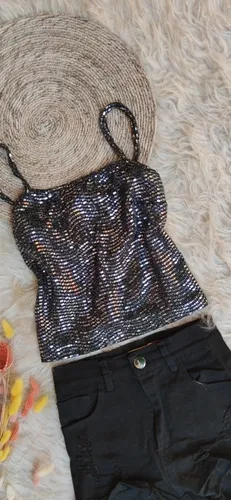 Top Irene En Lentejuelas Elastizada Remeras Mujer 3.990