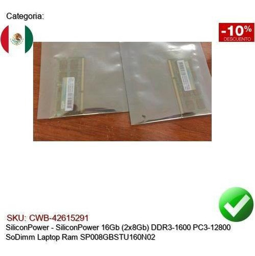 Siliconpower 16gb 2x8g Ddr3-1600 Pc3 Sodimm Sp008gbstu160n02