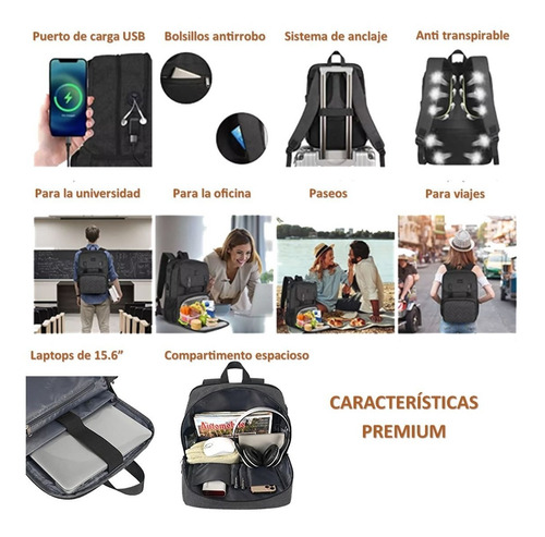 Mochila Lonchera Urbana Con Bolsillo Térmico Y Porta Laptop