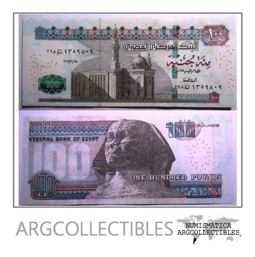 Egipto Billete 100 Pounds Pick 74 Año 2018 Unc Sin Circular