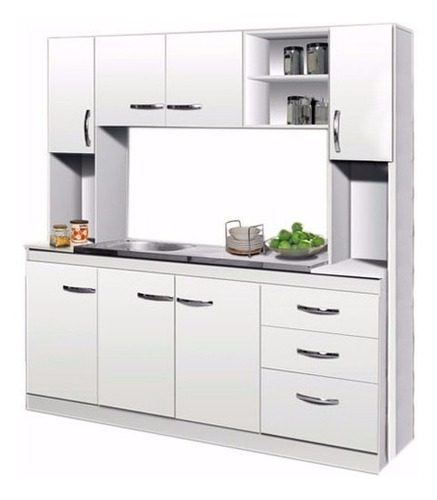 Kit De Cocina Blanco C/mesada Acero Inox Richeze Arco 180cm