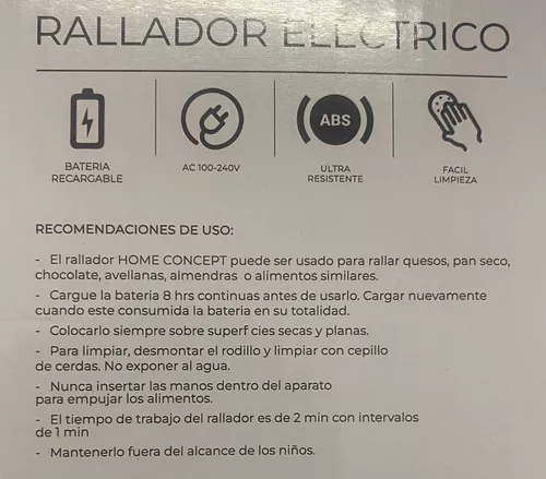 Rallador De Queso Electrico Recargable