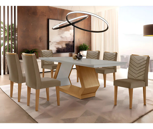 Mesa De Jantar 6 Lugares Retangular Rufato Alvorada Londrina Cor Vel. Capuccino Off White Imbuia