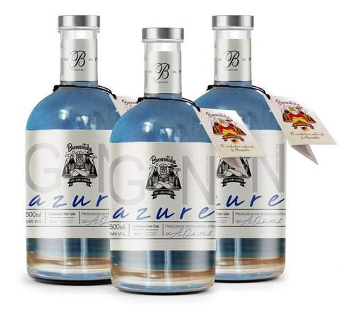 Gin Azure Kit Com 3 - London Dry Gin - Premium- Brennstube