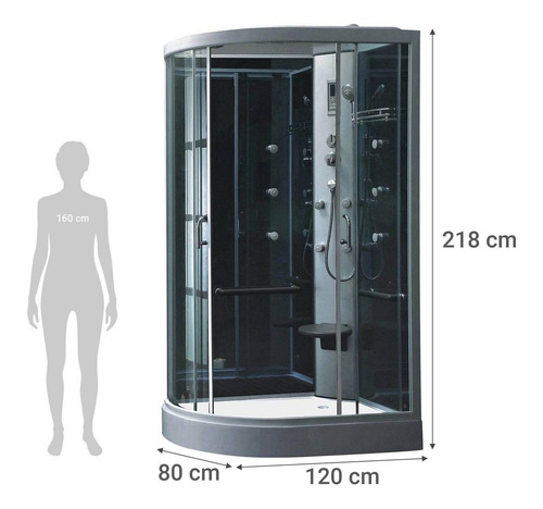 Cabina Ducha Con Radio 80x120x218 Cm Negra Sensi Dacqua