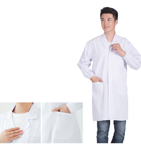 Delantal Médico O Clínico Unisex De Laboratorio Largo Blanco