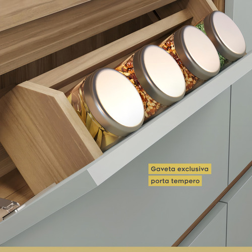 Cozinha Completa Rainha Ripada Mdf 10 Peças Nature E Verde