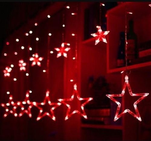 Luces Navidad Guirnalda Estrella 3metros Color Rojo Cortina