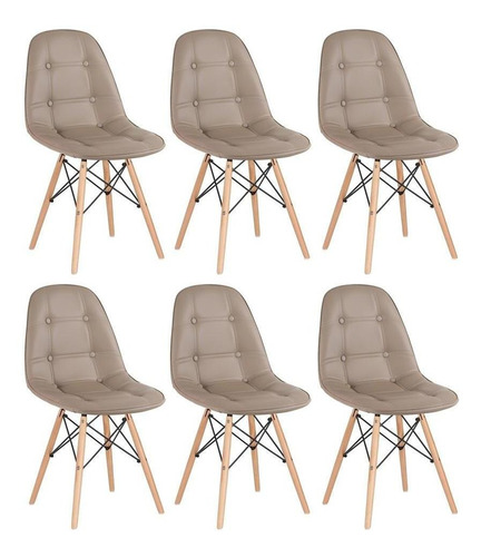 6 Cadeiras Estofada Cozinha Eames Botonê Capitonê Cor do assento Nude