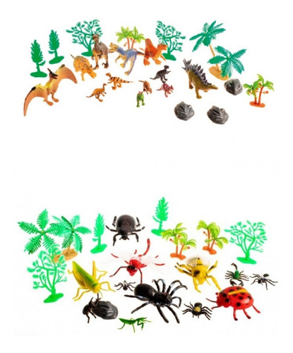  Set Dinosaurios Juguete Infantil + Insecto Araña Escarabajo