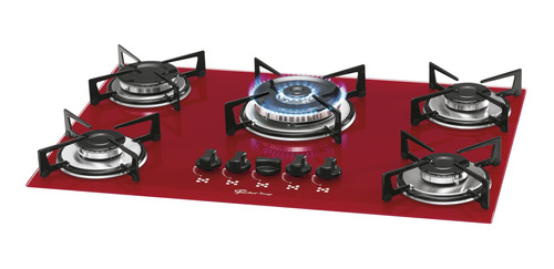 Fogão Cooktop A Gás Fischer 5 Bocas 3 Chamas Vermelho Bivolt