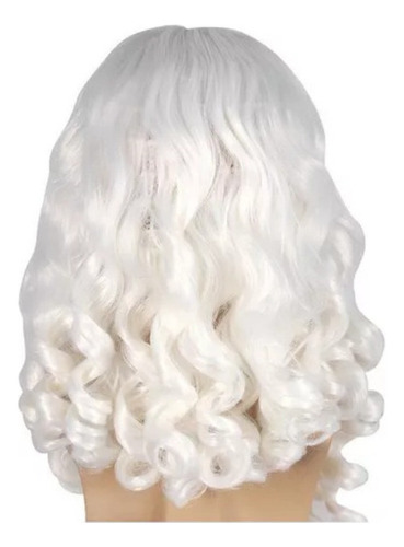 Peluca Sintética De Pelo Largo Y Rizado Blanco Santa Claus C