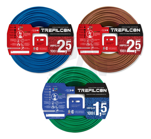 Cable Trefilcon X3 Pack 2.5m Celeste Marron + 1.5m Ver/am Ea