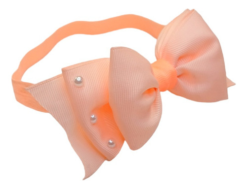 Tiara Moño Sencillo Con Perlas En Color Coral Palo Para Bebé