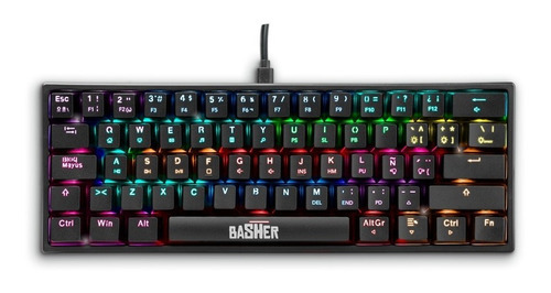Teclado Alámbrico Gamer Bash-1002 Tipo C/ Full Rainbow Color del teclado Negro Idioma Español Latinoamérica