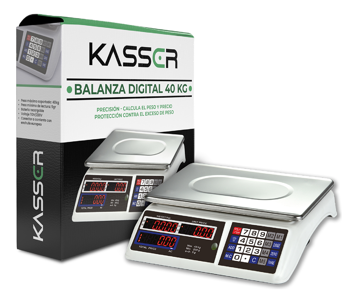 Balanza Digital Kasser Pesa 40 Kilos Comercial Recargable Romana