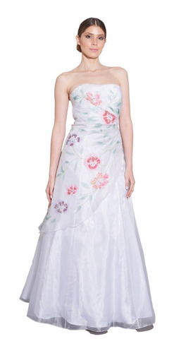 Vestido De Organza Cristal Pintado Con Flores Gladys-t