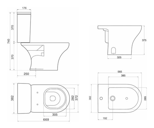 Imagen 2 de 6 de Combo Baño Inodoro Deposito Bidet 1ag Asiento Ferrum Veneto