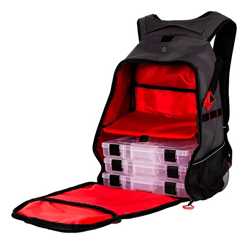 Mochila Para Pesca Nylon Backpacks 3 Estojos - Plano Cor Preto Desenho do tecido Liso