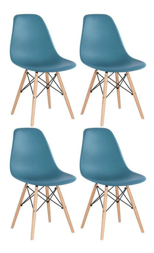 4 Cadeiras Charles Eames Wood Eiffel Dsw  Cor da estrutura da cadeira Turquesa