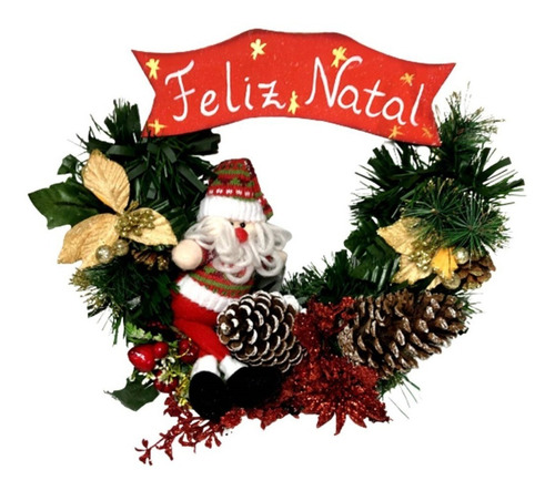 Imagem 1 de 4 de Enfeite Guirlanda Artesanal Luxo Papai Noel - Feliz Natal