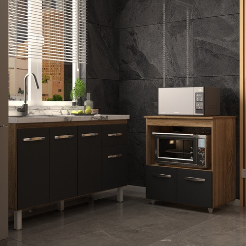 Balcão Gabinete Pia 140 Cm Com Forno Elétrico E Microondas