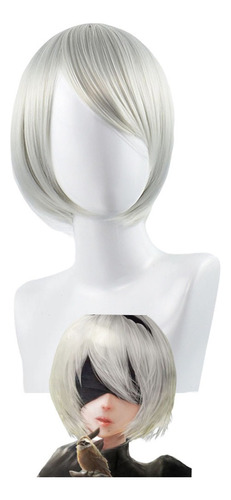 Nier Automata 2b Yorha Cosplay Peluca Corto Pelo 30cm