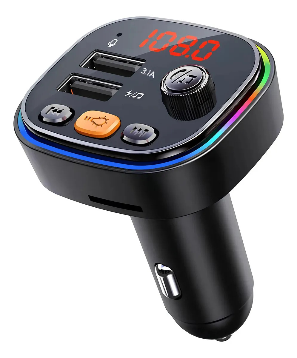 Transmisor FM Bluetooth para Coche con Cargador Rápido USB, Manos Libres y Lector de MP3