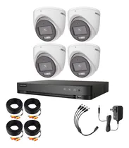 Comprar Hikvision Kit De 4 Cámaras De Seguridad Metálicas Con Micrófono Integrado Turret Turbohd 3k 5mp Imagen A Color 24\u002F7 Exterior Ip67 + Dvr 8mp 4 Canales Turbohd + 4 Canales Ip Modelo Ids2ce70kf0t-plus