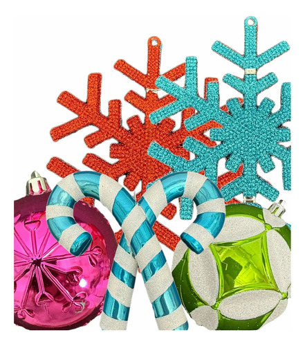 Esferas Navideñas 70pz Multicolor Verde Rojo Rosa Azul Blanc
